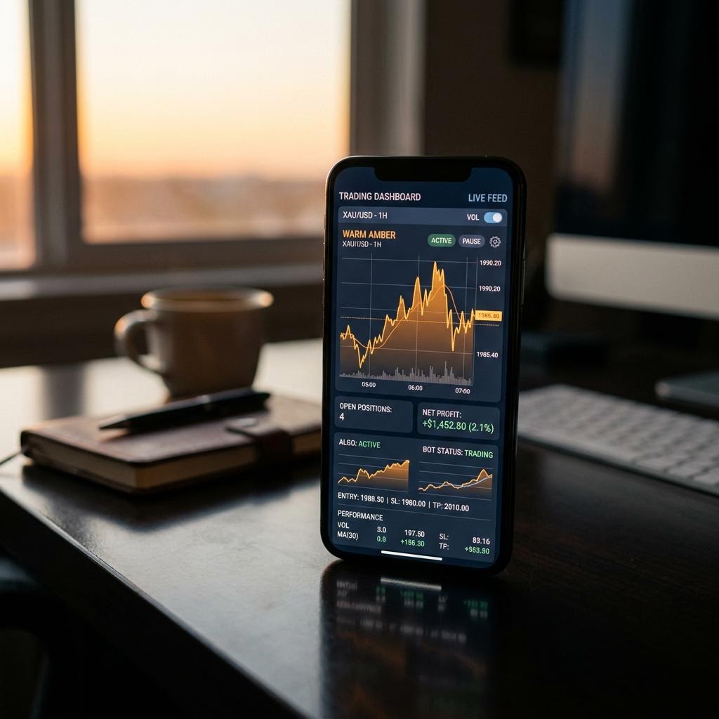 Painel da plataforma de negociação cripto com IA Lerinero Destanto num smartphone
